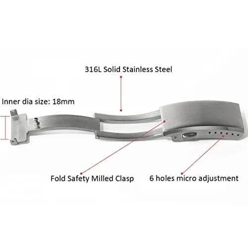 watchdives Watch Buckle 18mm Stainless Steel Silver Fold Safety Clasp | Durable & Adjustable thumbnail 2