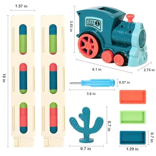 BAIWER Domino Train Toy with Lights & Music, 200 Dominoes & Cactus Spinner | Educational STEM Set for Kids 4-8 thumbnail 3