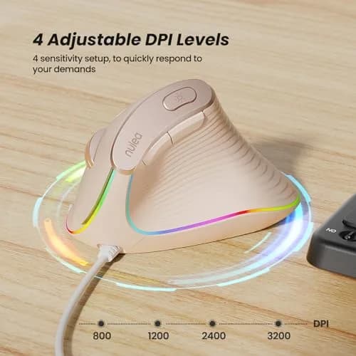 Nulea M504 Wired Vertical Ergonomic Mouse with 4-Level DPI & RGB Lighting | 1.8m Cable, Right Hand, Pink thumbnail 6