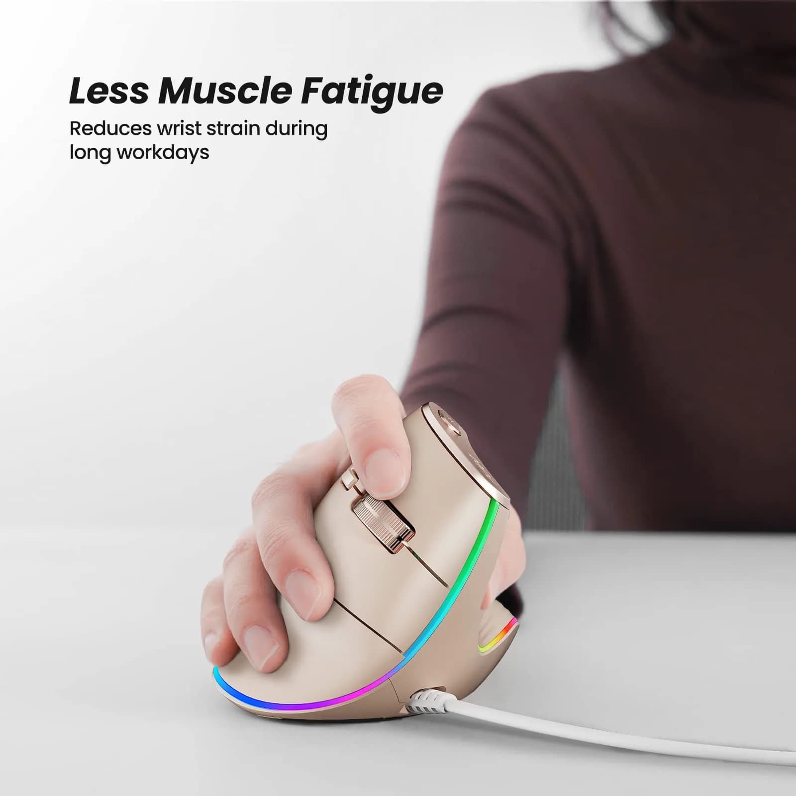 Nulea M504 Wired Vertical Ergonomic Mouse with 4-Level DPI & RGB Lighting | 1.8m Cable, Right Hand, Pink - view 2