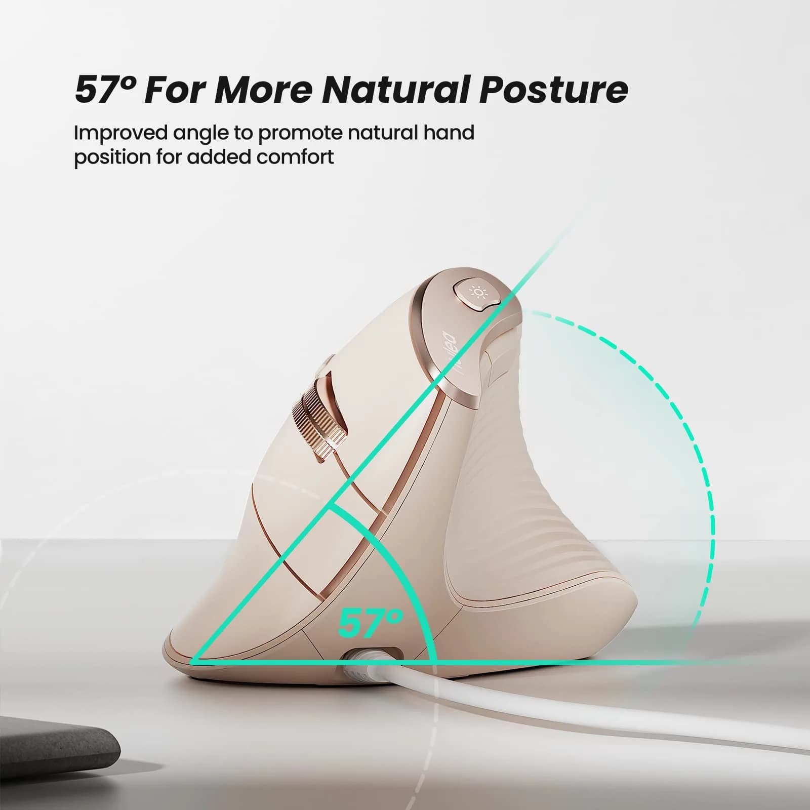 Nulea M504 Wired Vertical Ergonomic Mouse with 4-Level DPI & RGB Lighting | 1.8m Cable, Right Hand, Pink - view 3