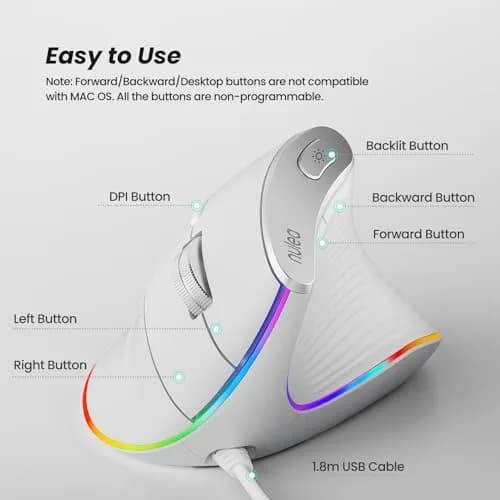 Nulea M504 Wired Vertical Ergonomic Mouse with 4-Level DPI & 11 RGB Modes | 191g (0.42 lb) thumbnail 4