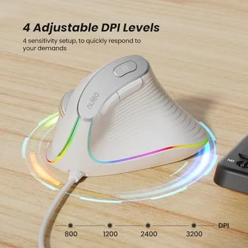 Nulea M504 Wired Vertical Ergonomic Mouse with 4-Level DPI & 11 RGB Modes | 191g (0.42 lb) thumbnail 6