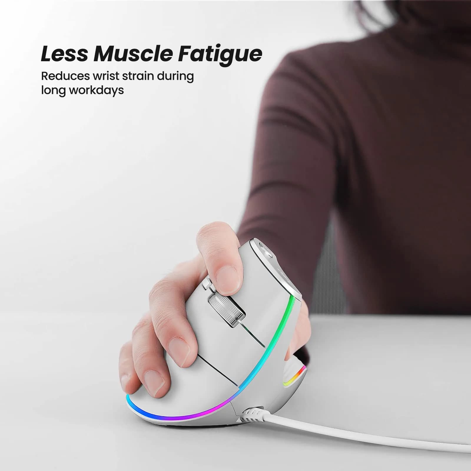 Nulea M504 Wired Vertical Ergonomic Mouse - Crisp White | Adjustable DPI & RGB Lighting - view 2
