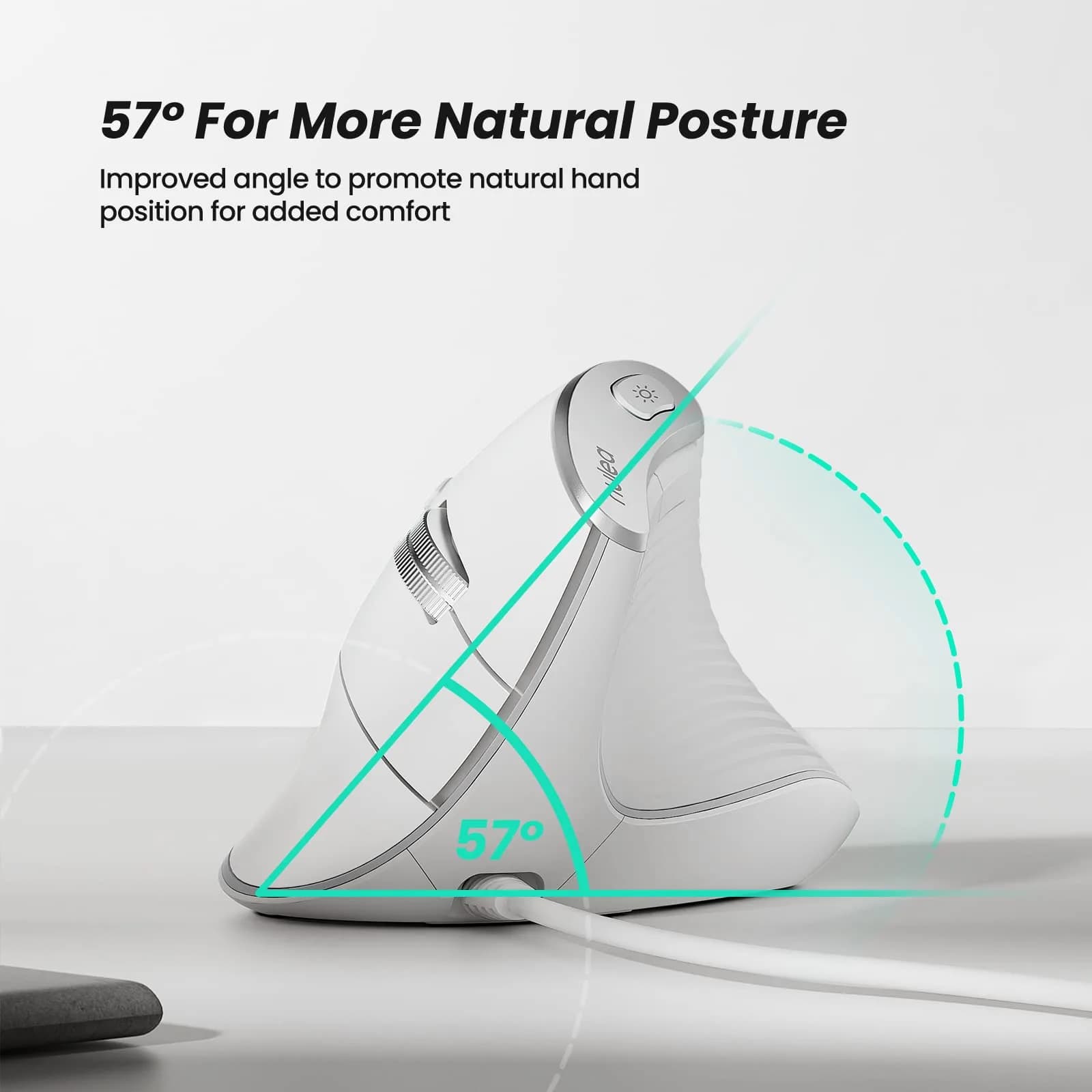 Nulea M504 Wired Vertical Ergonomic Mouse - Crisp White | Adjustable DPI & RGB Lighting - view 3