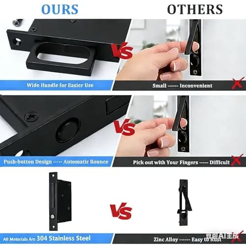 Dontay 5.5" Pocket Door Edge Pull, Push Automatic Bounce Switch, Hidden Handle, Satin Nickel, Large Grip (1, Black) thumbnail 3
