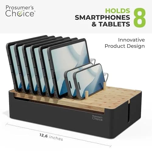 Prosumer's Choice Bamboo Charging Station Organizer for Multiple Devices - Metal & Bamboo Black 32cm (12.6") | Holds Power Strips & Cables thumbnail 4