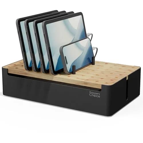Prosumer's Choice Bamboo Charging Station Organizer for Multiple Devices - Metal & Bamboo Black 32cm (12.6") | Holds Power Strips & Cables thumbnail 1