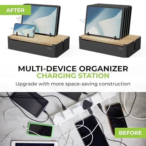 Prosumer's Choice Bamboo Charging Station Organizer for Multiple Devices - Metal & Bamboo Black 32cm (12.6") | Holds Power Strips & Cables thumbnail 2