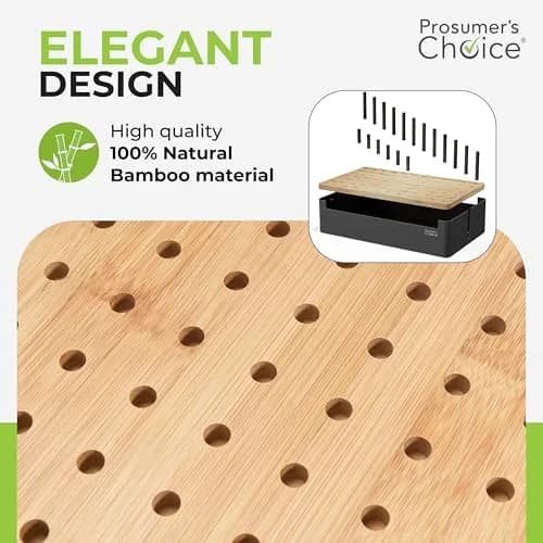 Prosumer's Choice Bamboo Charging Station Organizer for Multiple Devices - Metal & Bamboo Black 32cm (12.6") | Holds Power Strips & Cables thumbnail 3