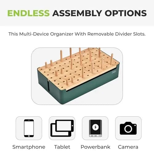 Prosumer's Choice Bamboo Charging Station Organizer 35.7 cm (14.06 in) | Conceals Power Strips for Multiple Devices thumbnail 5