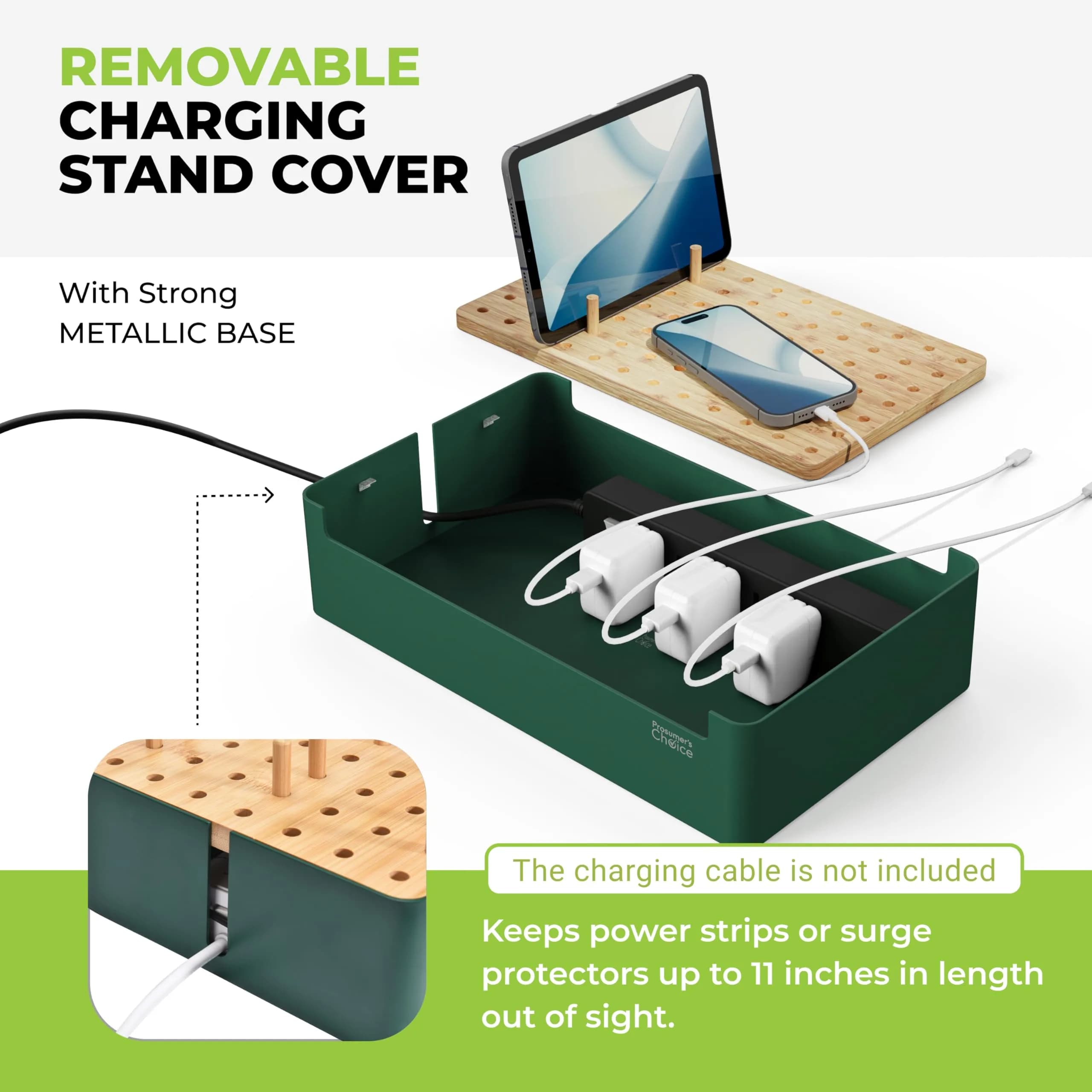 Prosumer's Choice Bamboo Charging Station Organizer 35.7 cm (14.06 in) | Conceals Power Strips for Multiple Devices - view 6