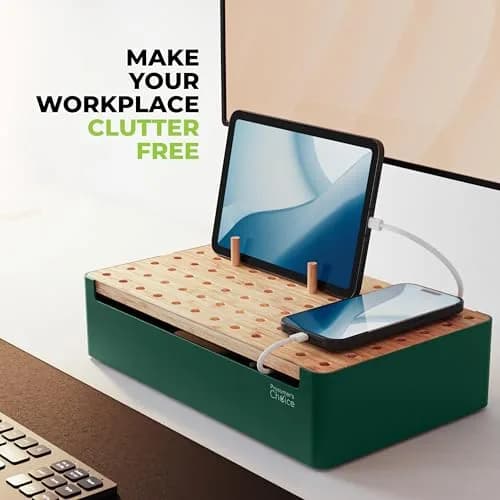 Prosumer's Choice Bamboo Charging Station Organizer 35.7 cm (14.06 in) | Conceals Power Strips for Multiple Devices thumbnail 7