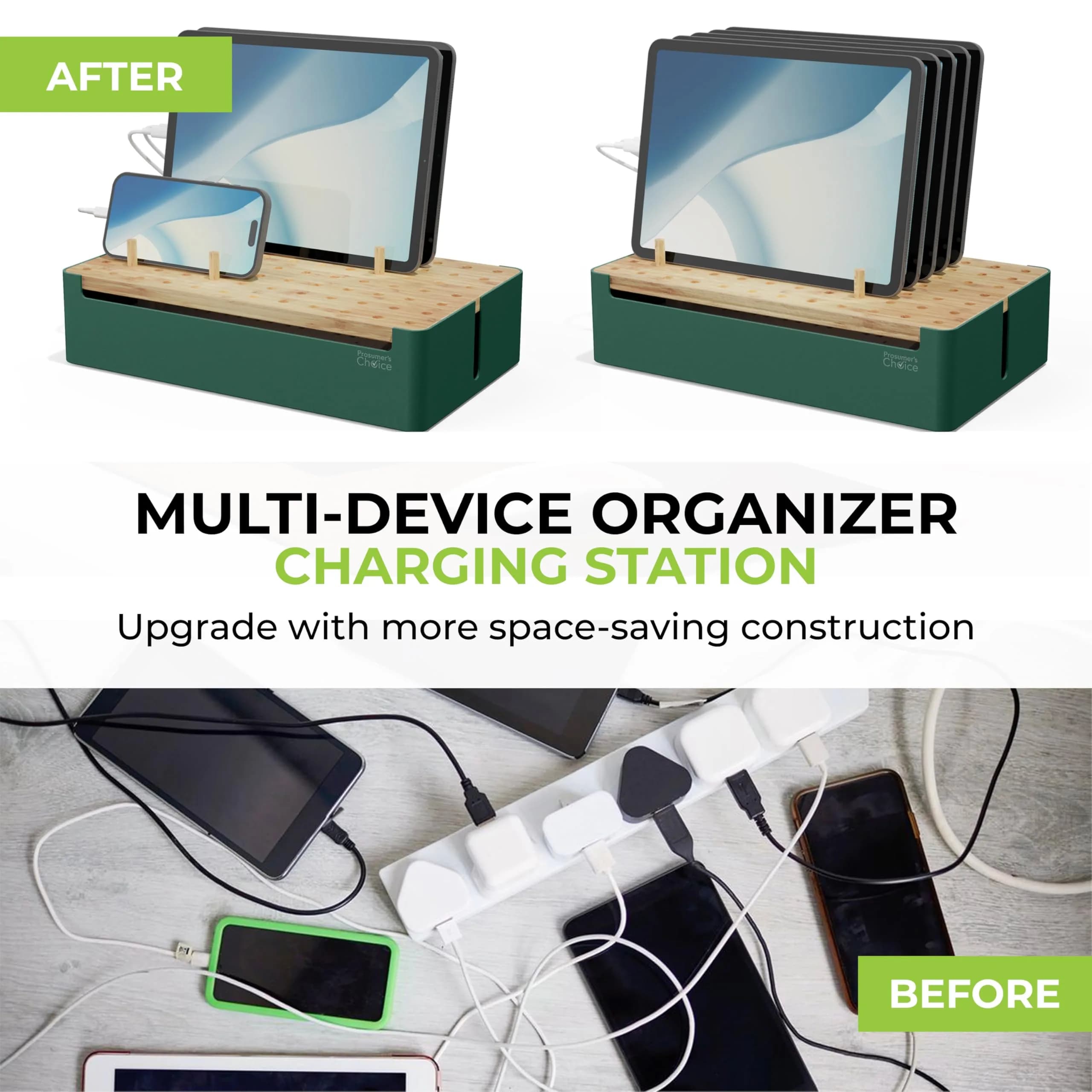 Prosumer's Choice Bamboo Charging Station Organizer 35.7 cm (14.06 in) | Conceals Power Strips for Multiple Devices - view 2