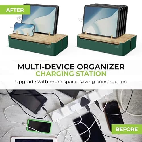 Prosumer's Choice Bamboo Charging Station Organizer 35.7 cm (14.06 in) | Conceals Power Strips for Multiple Devices thumbnail 2