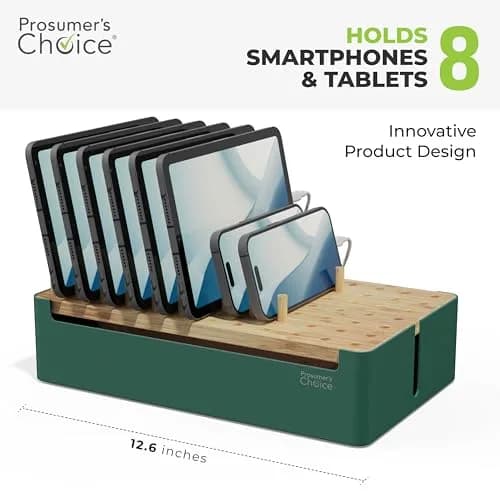 Prosumer's Choice Bamboo Charging Station Organizer 35.7 cm (14.06 in) | Conceals Power Strips for Multiple Devices thumbnail 3