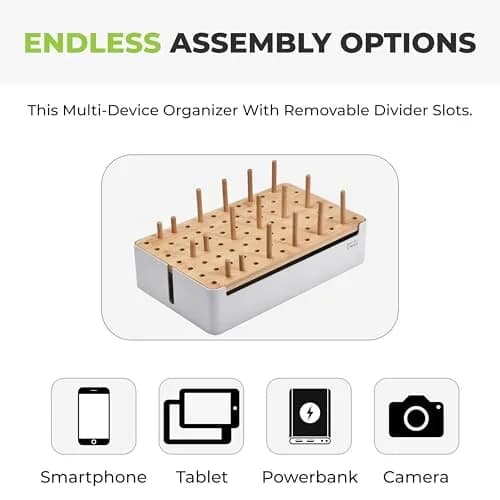 Prosumer's Choice Bamboo Charging Station Organizer with Removable Dividers | 220V Compatible Desk Docking Station for Phones, Tablets, Laptops thumbnail 5