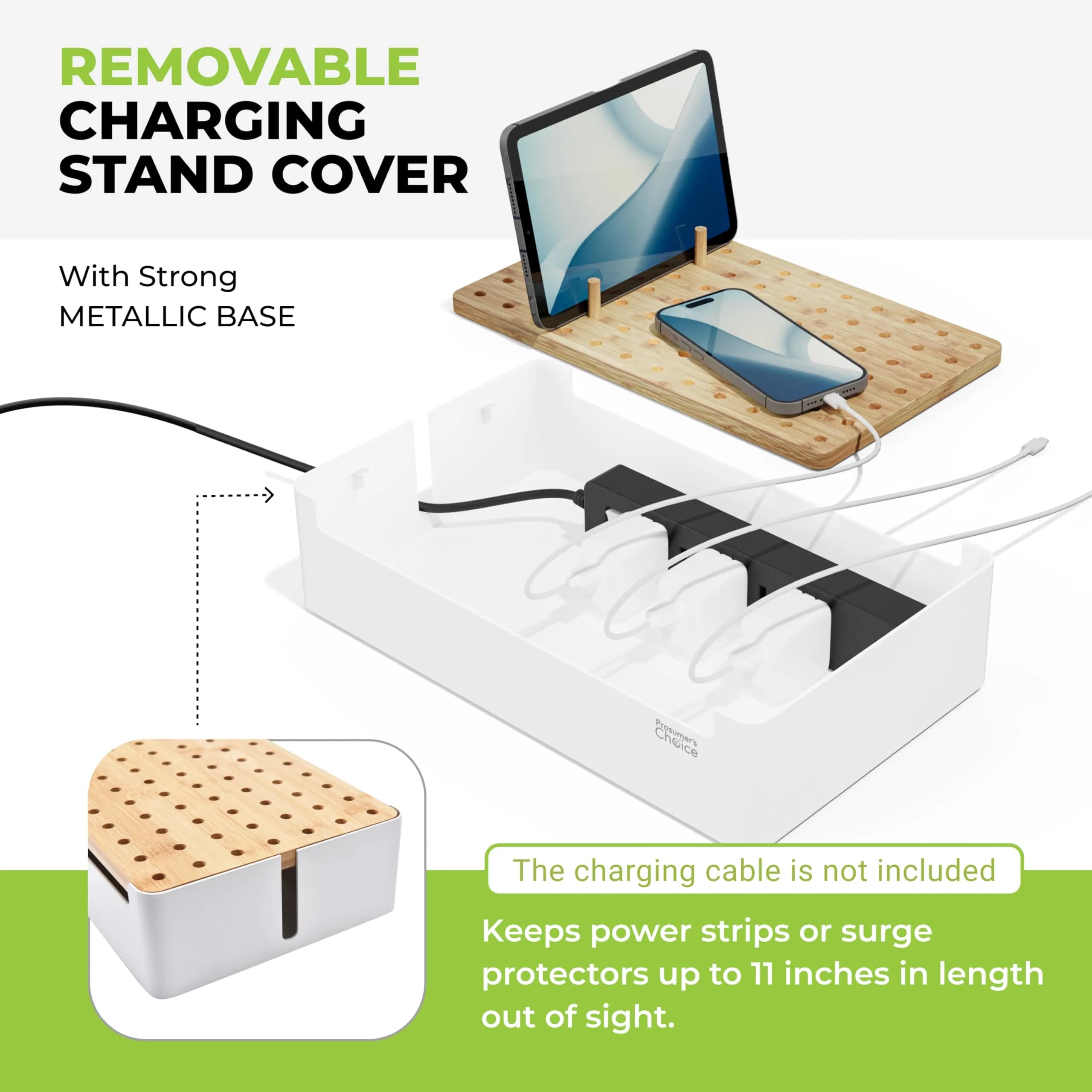Prosumer's Choice Bamboo Charging Station Organizer with Removable Dividers | 220V Compatible Desk Docking Station for Phones, Tablets, Laptops - view 6