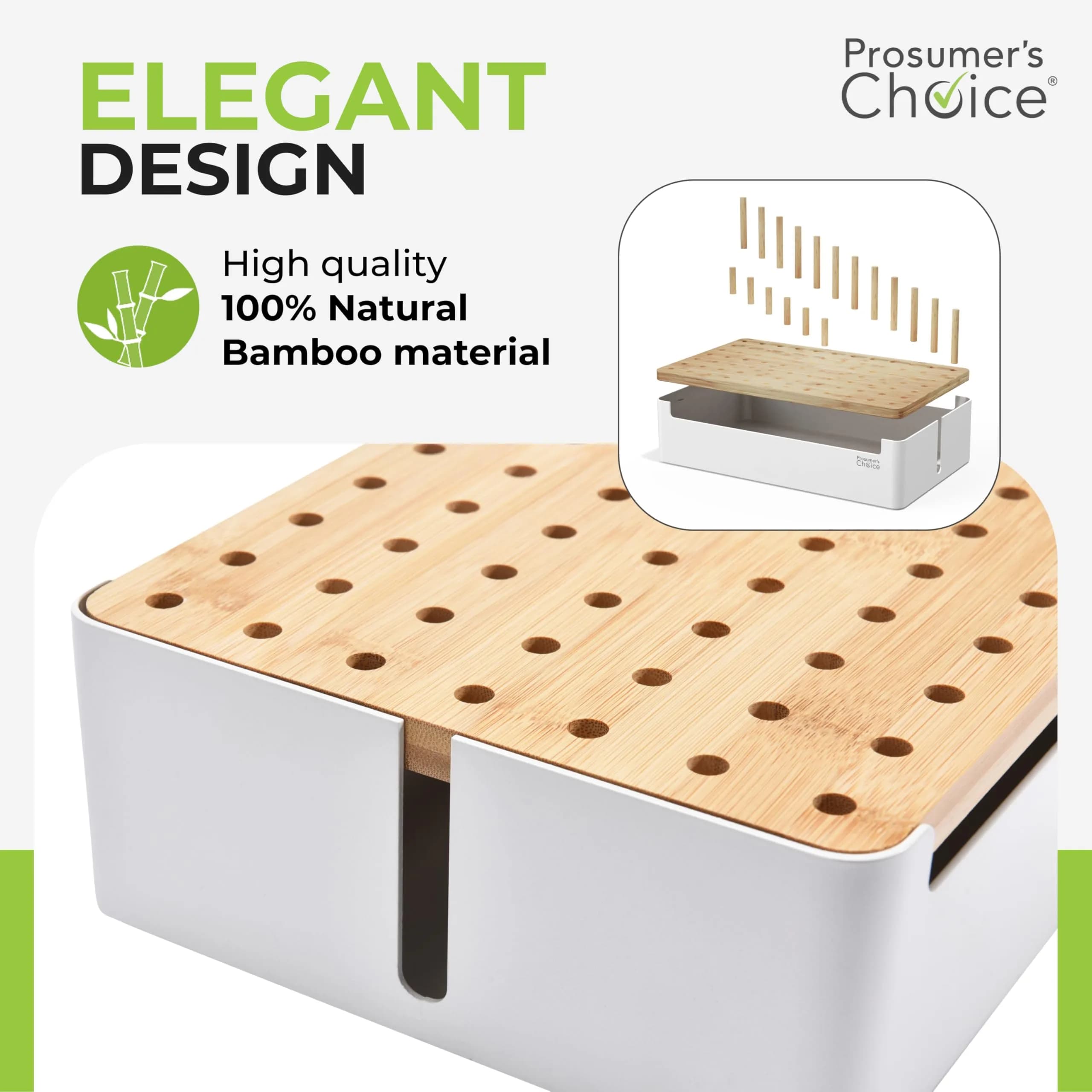 Prosumer's Choice Bamboo Charging Station Organizer with Removable Dividers | 220V Compatible Desk Docking Station for Phones, Tablets, Laptops - view 3