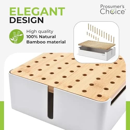 Prosumer's Choice Bamboo Charging Station Organizer with Removable Dividers | 220V Compatible Desk Docking Station for Phones, Tablets, Laptops thumbnail 3