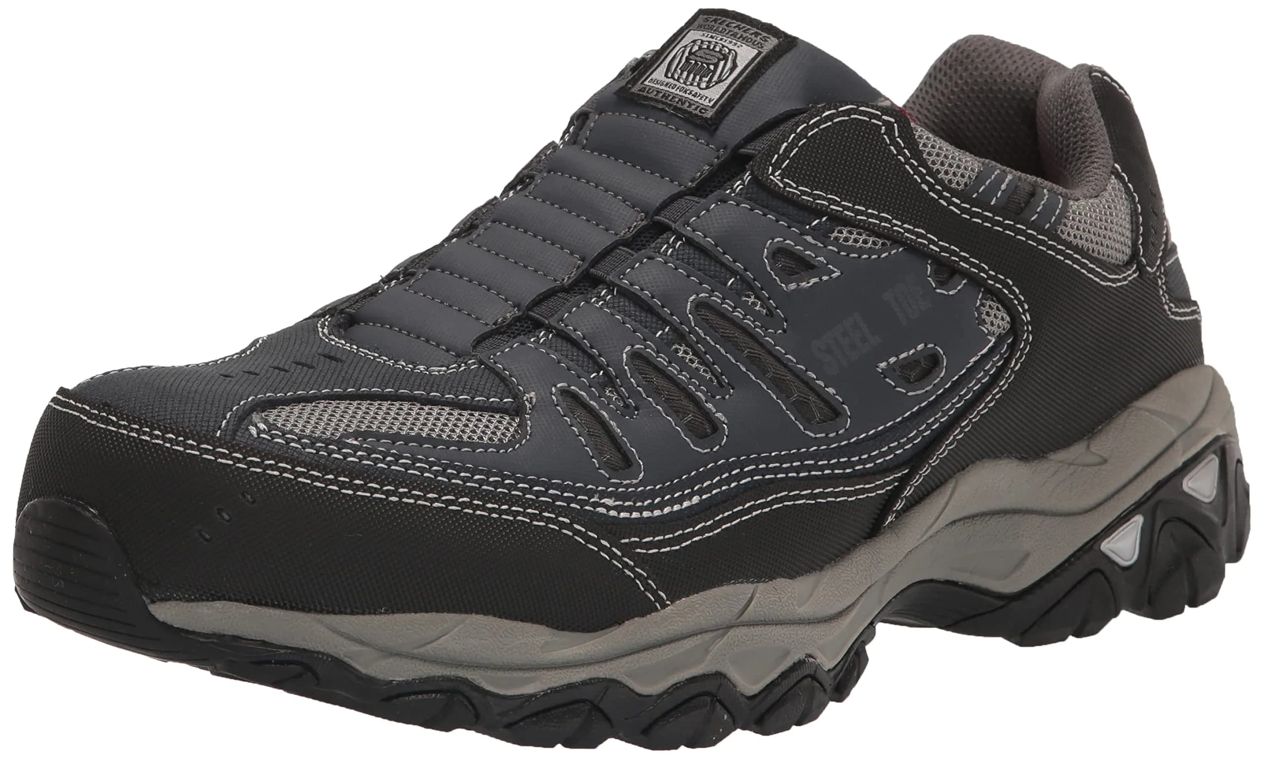 Skechers Men's Cankton Ebbitt Steel Toe Work Shoe Navy/Grey 10 Wide | ASTM F2413 EH Rated — Navy/Grey