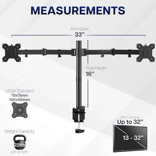 VIVO Dual Monitor Desk Mount STAND-V032 | Heavy Duty Adjustable Stand for 2 LCD LED Screens up to 32 inches, 22 lbs Each, Black thumbnail 4