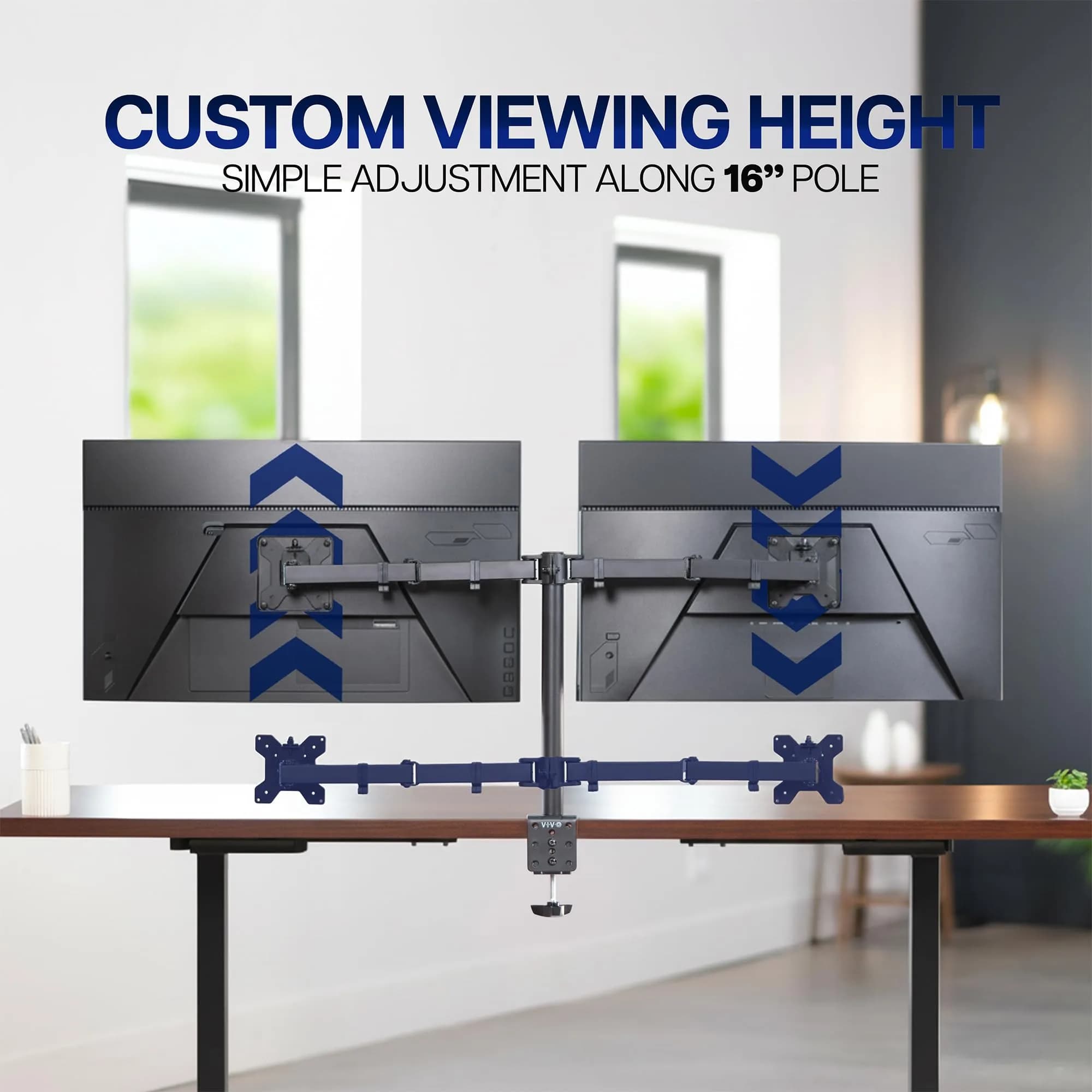 VIVO Dual Monitor Desk Mount STAND-V032 | Heavy Duty Adjustable Stand for 2 LCD LED Screens up to 32 inches, 22 lbs Each, Black - view 5