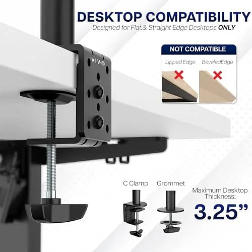 VIVO Dual Monitor Desk Mount STAND-V032 | Heavy Duty Adjustable Stand for 2 LCD LED Screens up to 32 inches, 22 lbs Each, Black thumbnail 6