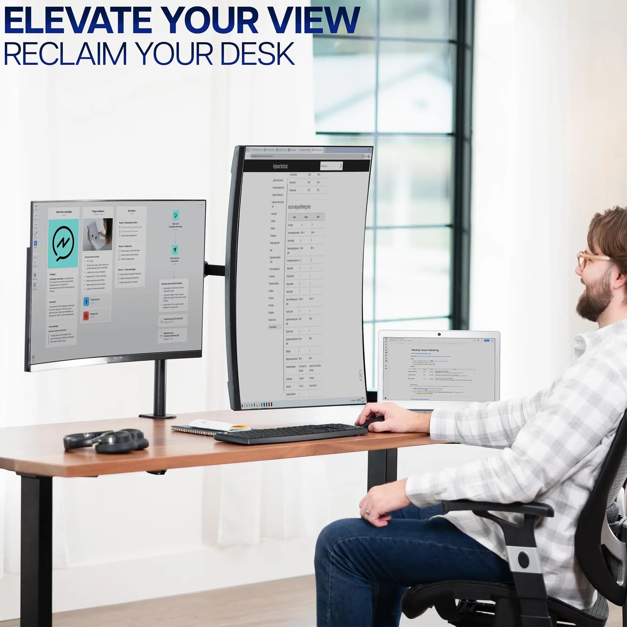 VIVO Dual Monitor Desk Mount STAND-V032 | Heavy Duty Adjustable Stand for 2 LCD LED Screens up to 32 inches, 22 lbs Each, Black - view 9