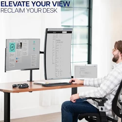 VIVO Dual Monitor Desk Mount STAND-V032 | Heavy Duty Adjustable Stand for 2 LCD LED Screens up to 32 inches, 22 lbs Each, Black thumbnail 9