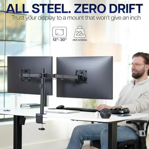 VIVO Dual Monitor Desk Mount STAND-V032 | Heavy Duty Adjustable Stand for 2 LCD LED Screens up to 32 inches, 22 lbs Each, Black thumbnail 2
