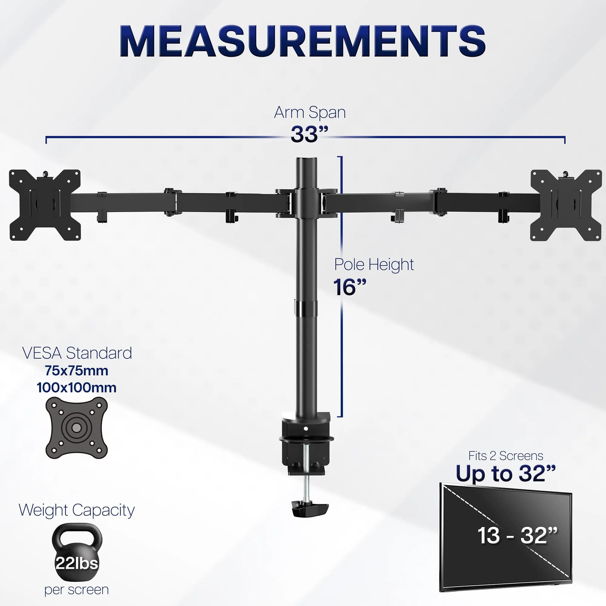 VIVO Dual Monitor Desk Mount STAND-V032 | Heavy Duty Adjustable Stand for 2 LCD LED Screens up to 32 inches, 22 lbs Each, Black - view 4