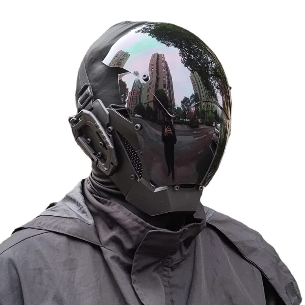 KYEDAY Punk Cosplay Mask for Men | Black Polycarbonate Cyberpunk Halloween Mask