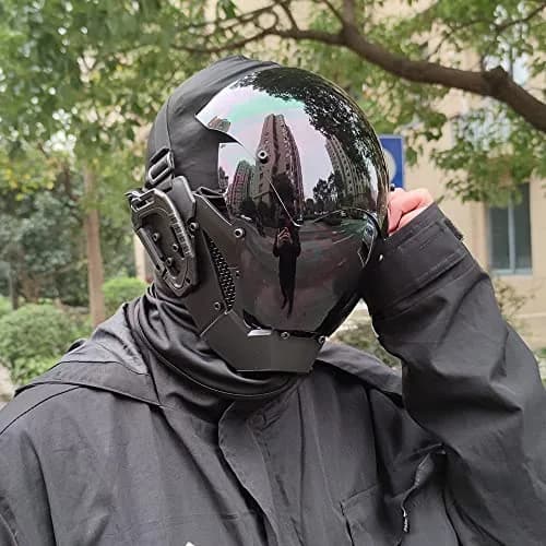 KYEDAY Punk Cosplay Mask for Men | Black Polycarbonate Cyberpunk Halloween Mask thumbnail 4