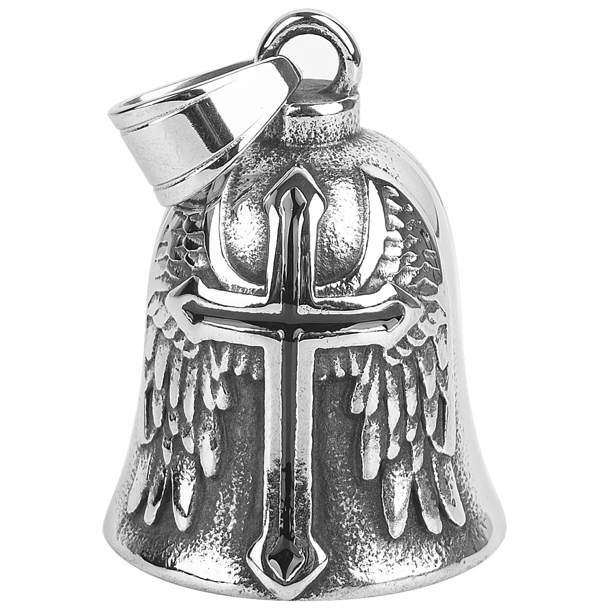 Omoojee Cross Wing Motorcycle Biker Bell Accessory, Black Cross | Unique 3D Design & Universal Fit