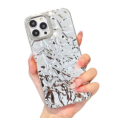 ekoneda Compatible for iPhone 14 Pro Case Cute Luxury Designer Tin Foil Pleated 6.1Inch | Sparkly Silicone Slim Fit thumbnail 1