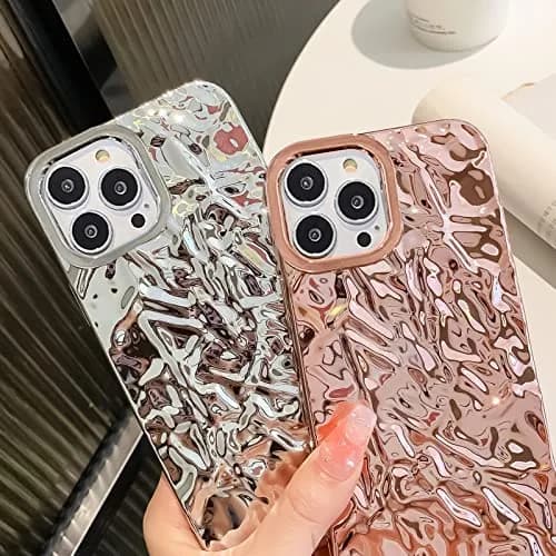 ekoneda Compatible for iPhone 14 Pro Case Cute Luxury Designer Tin Foil Pleated 6.1Inch | Sparkly Silicone Slim Fit thumbnail 4
