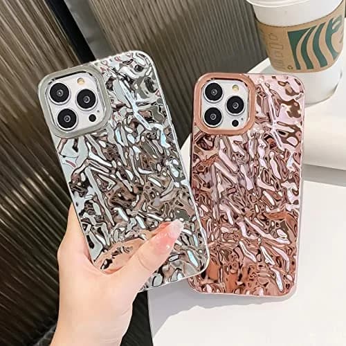 ekoneda Compatible for iPhone 14 Pro Case Cute Luxury Designer Tin Foil Pleated 6.1Inch | Sparkly Silicone Slim Fit thumbnail 3