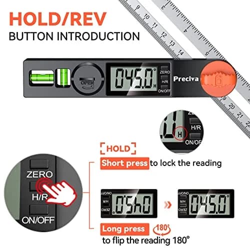 Preciva Digital Angle Finder & Protractor 8inch | High Accuracy for Carpentry & Metalwork thumbnail 4
