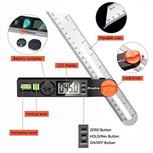 Preciva Digital Angle Finder & Protractor 8inch | High Accuracy for Carpentry & Metalwork thumbnail 5