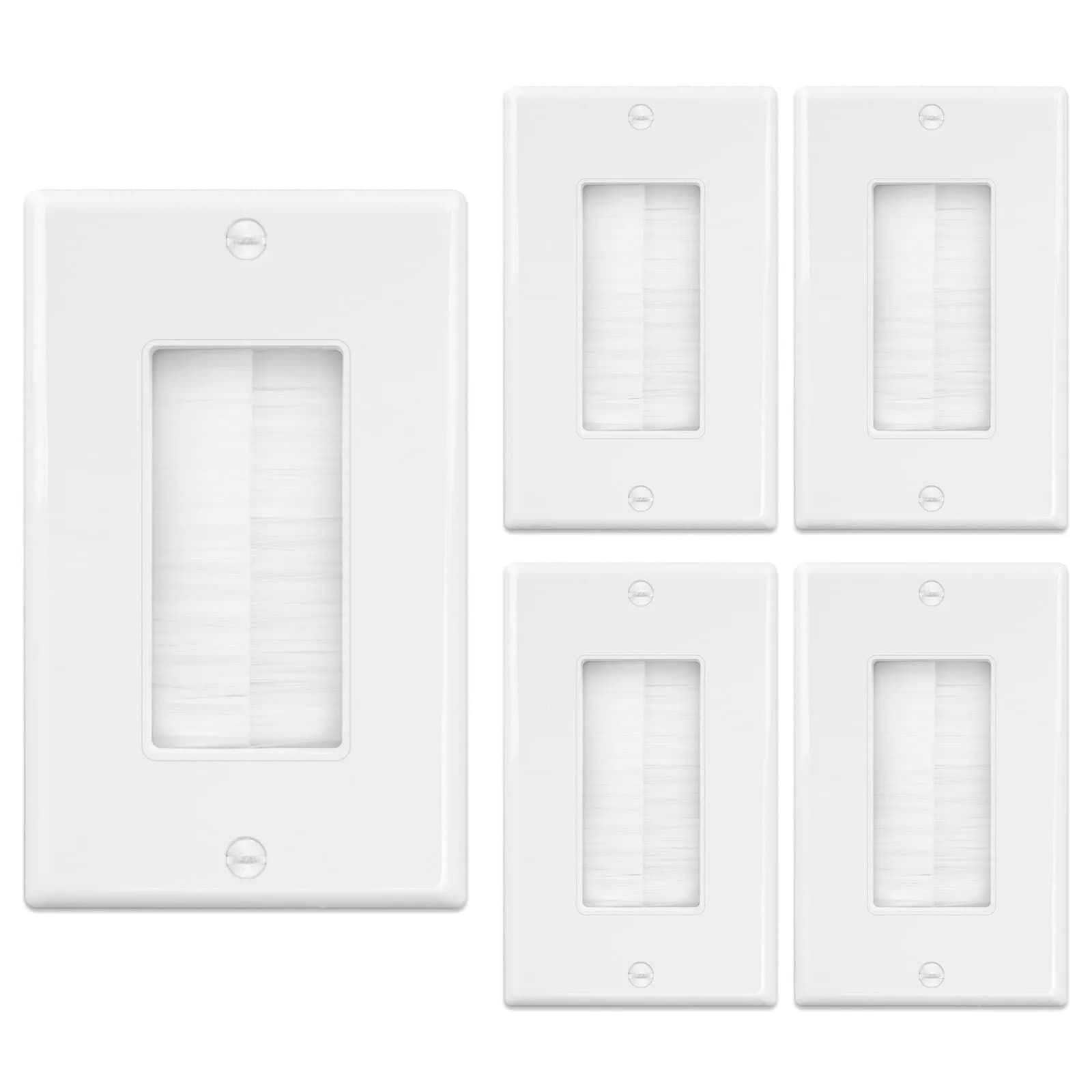 iwillink White 5 Pack Brush Wall Plate | Single Gang Cable Pass Through Insert for Low Voltage Cables Wires thumbnail 1