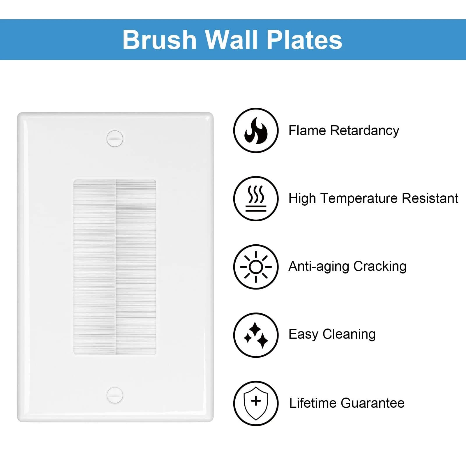 iwillink White 5 Pack Brush Wall Plate | Single Gang Cable Pass Through Insert for Low Voltage Cables Wires thumbnail 5
