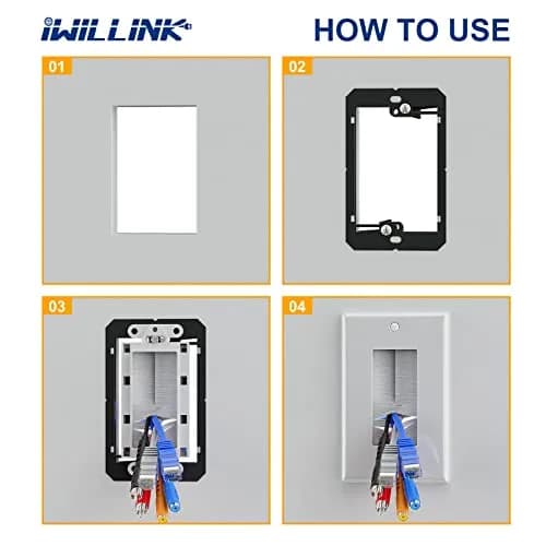 iwillink White 5 Pack Brush Wall Plate | Single Gang Cable Pass Through Insert for Low Voltage Cables Wires thumbnail 6