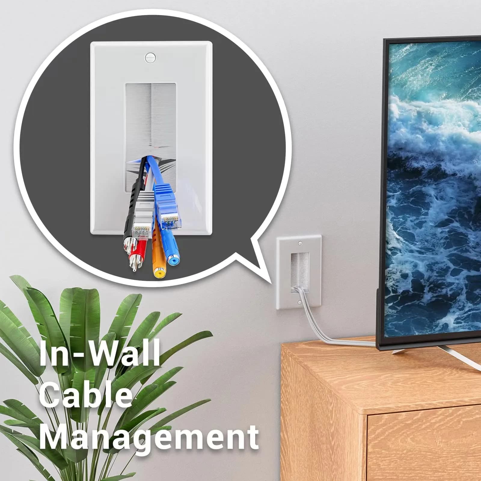 iwillink White 5 Pack Brush Wall Plate | Single Gang Cable Pass Through Insert for Low Voltage Cables Wires thumbnail 2