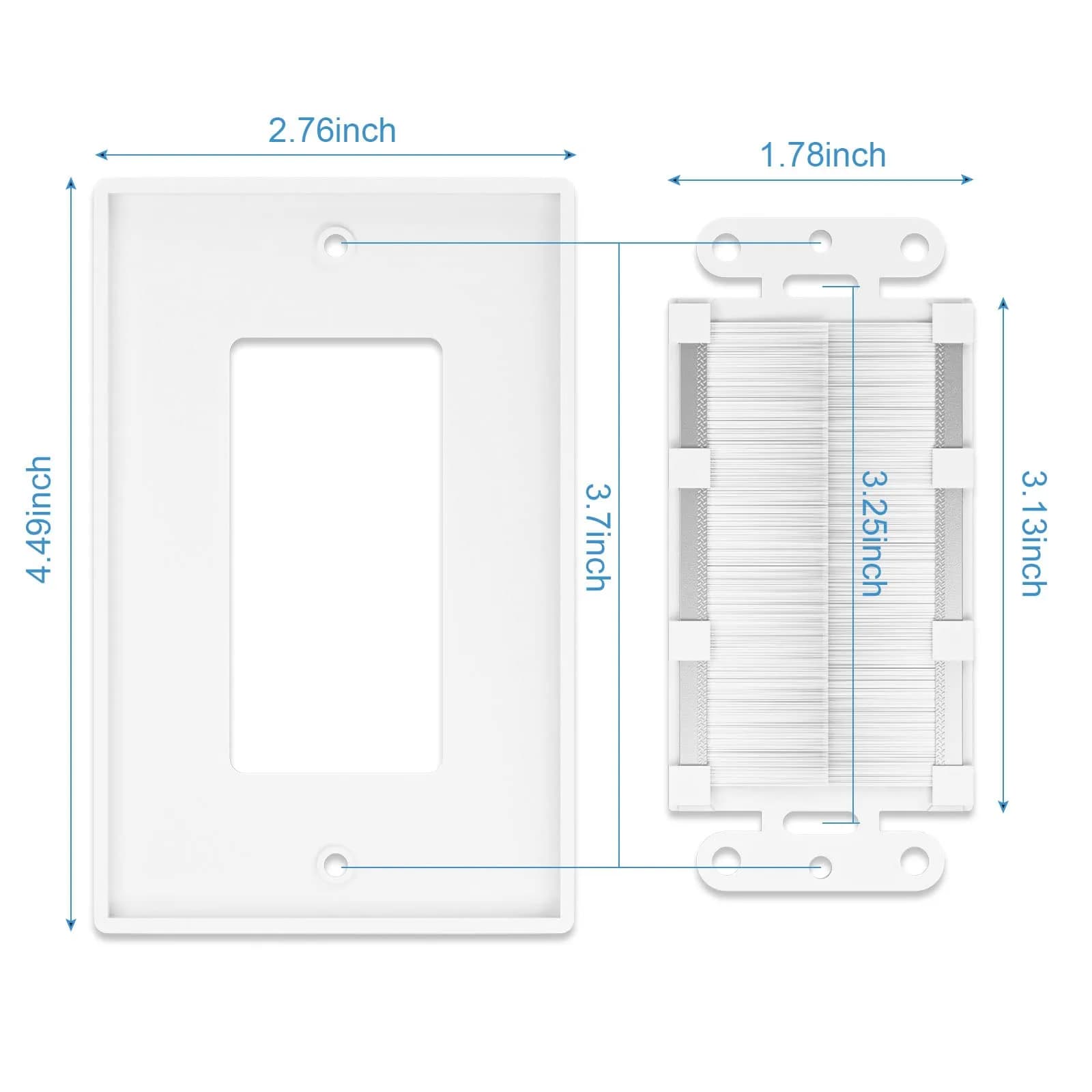 iwillink White 5 Pack Brush Wall Plate | Single Gang Cable Pass Through Insert for Low Voltage Cables Wires thumbnail 3