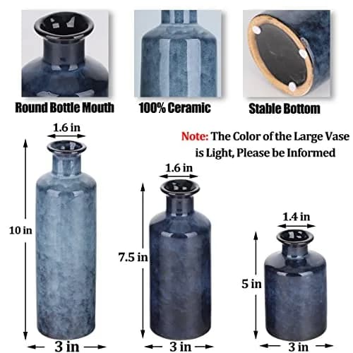 QIANLING Blue Ceramic Vase Set - 3 Vases (10" H, 7.5" H, 5" H) | Modern Farmhouse Decor thumbnail 2