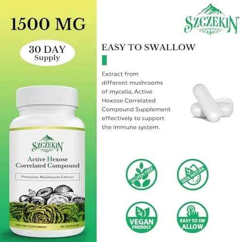 SZCZEKIN Active Hexose Correlated Compound 1500 mg Supplement | Immune & Liver Support with Mushroom Extracts (90 Veggie Capsules) thumbnail 4