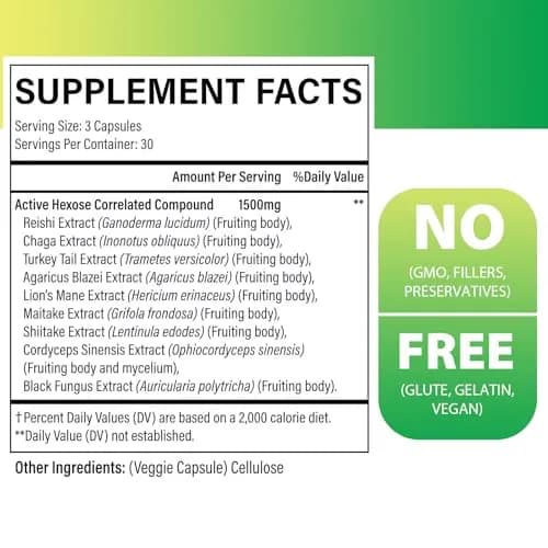 SZCZEKIN Active Hexose Correlated Compound 1500 mg Supplement | Immune & Liver Support with Mushroom Extracts (90 Veggie Capsules) thumbnail 2