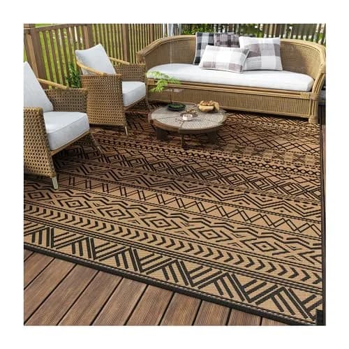 MontVoo Outdoor Rug Carpet Waterproof 6x9ft | Reversible Plastic Straw Boho Design for Patio & RV thumbnail 1
