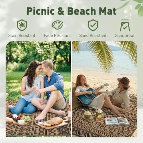 MontVoo Outdoor Rug Carpet Waterproof 6x9ft | Reversible Plastic Straw Boho Design for Patio & RV thumbnail 5